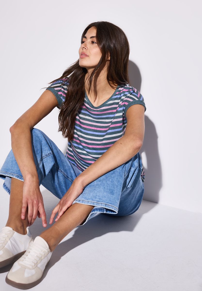 Leinen-Look Streifen-Shirt