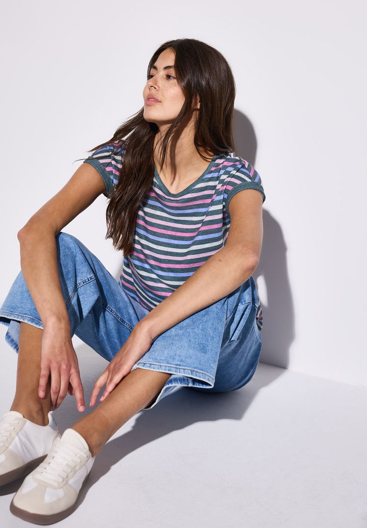 Leinen-Look Streifen-Shirt