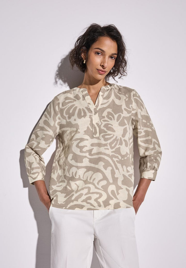 Gemusterte Leinenmix-Bluse