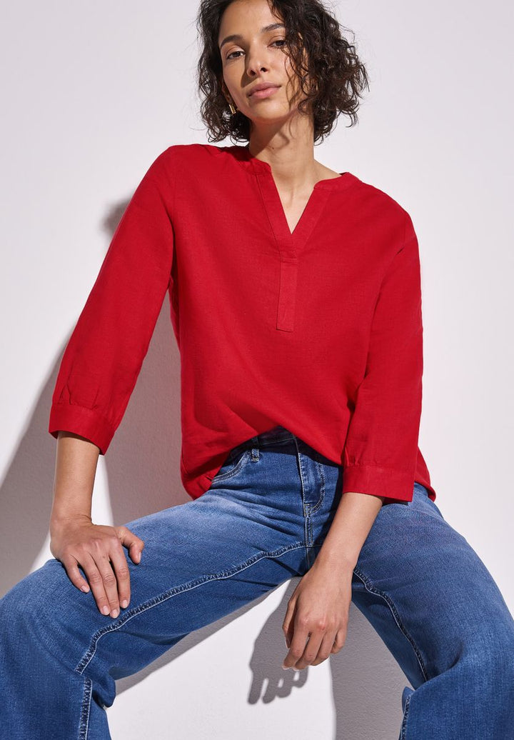 Leinenmix-Bluse in Unifarbe