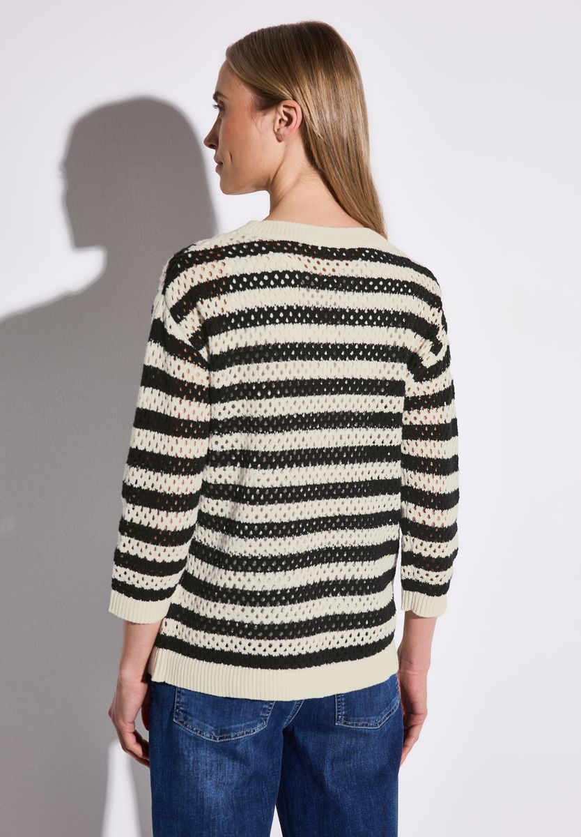 Gestreifter Mesh-Pullover