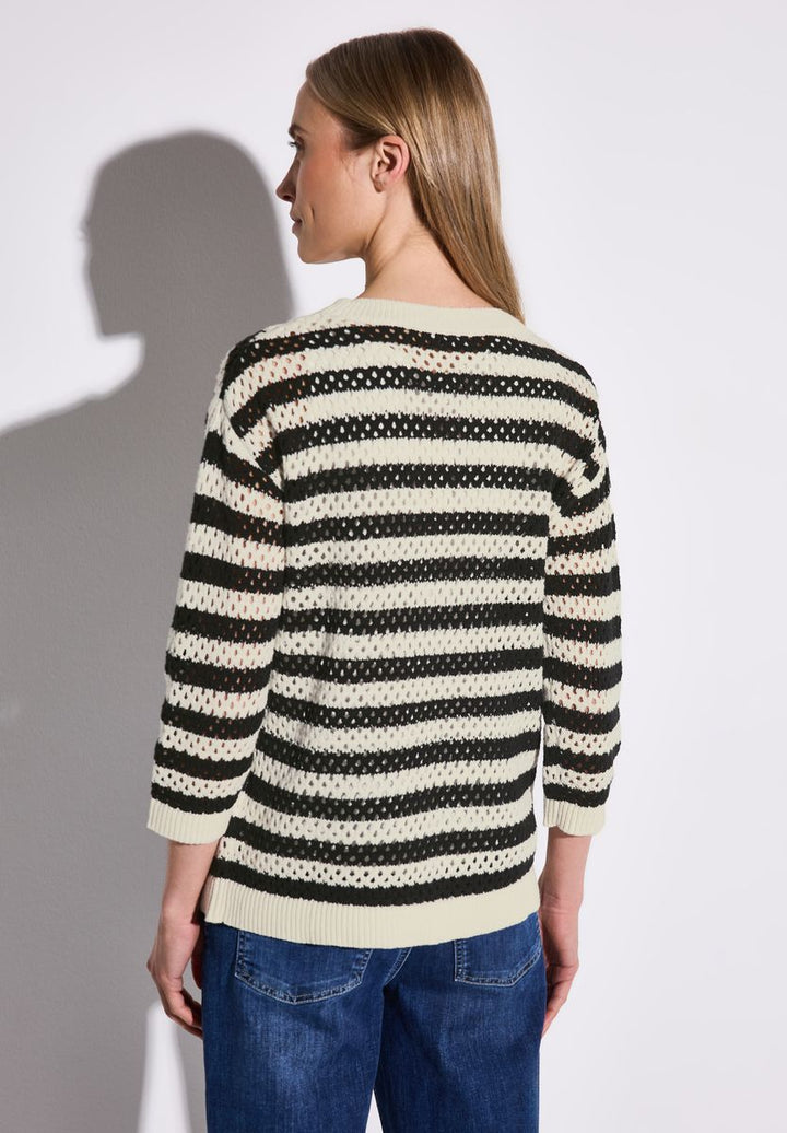 Gestreifter Mesh-Pullover