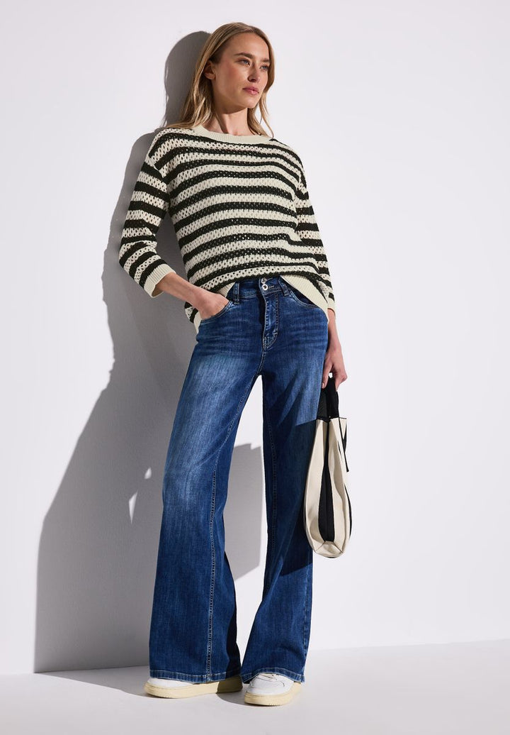 Gestreifter Mesh-Pullover