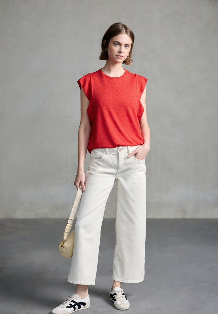 Leinen-Look Top mit Volants