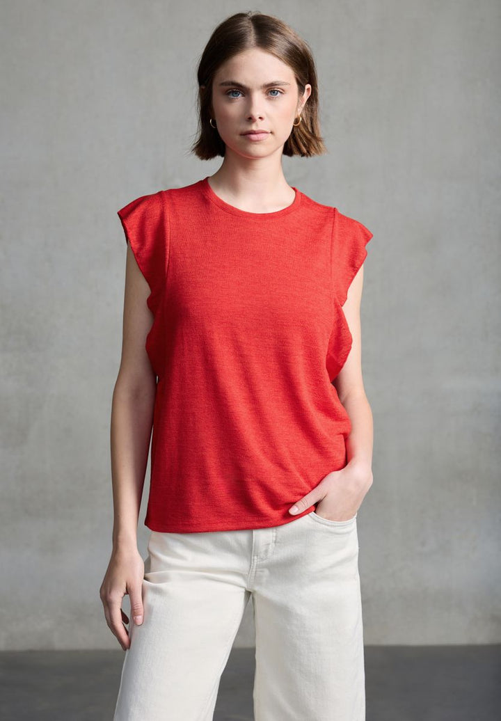 Leinen-Look Top mit Volants