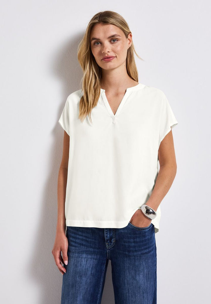 Split Neck Bluse in Unifarbe
