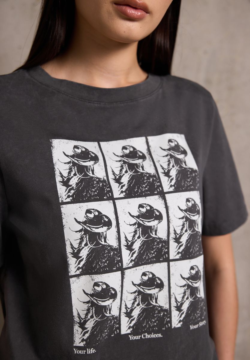 Washed-Look Shirt mit Print