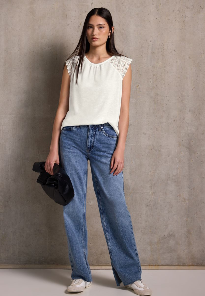 Leinen-Look Top mit Spitze