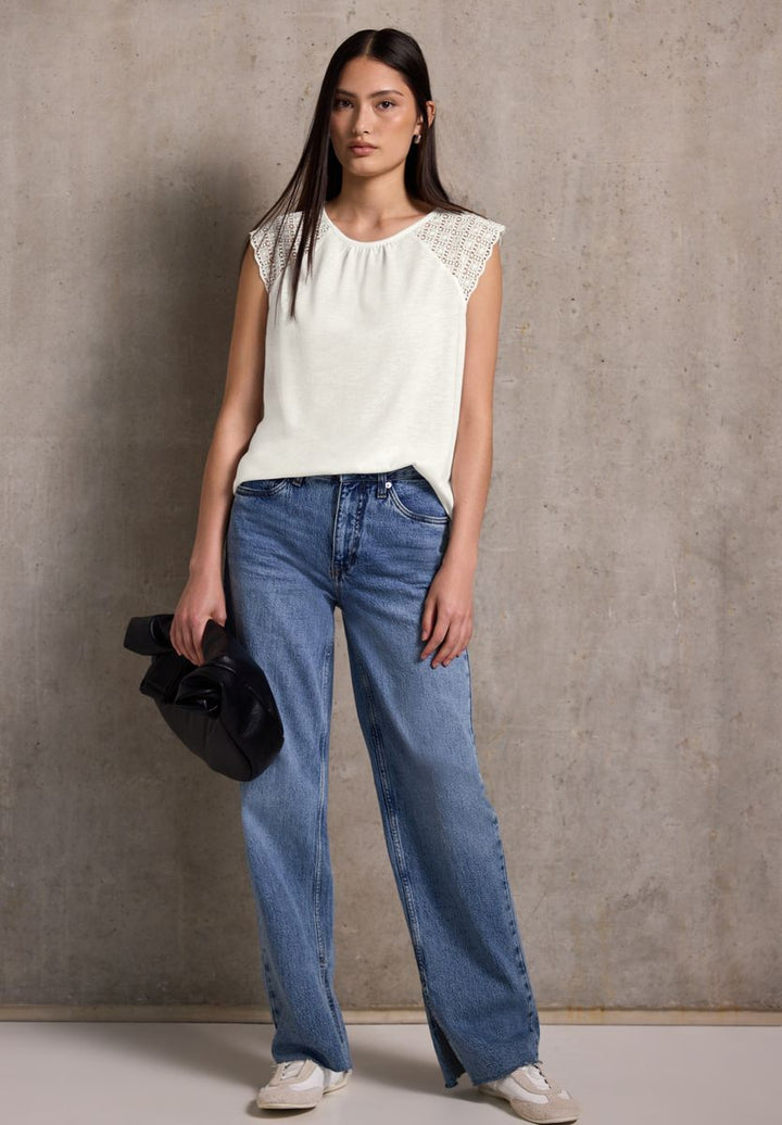 Leinen-Look Top mit Spitze