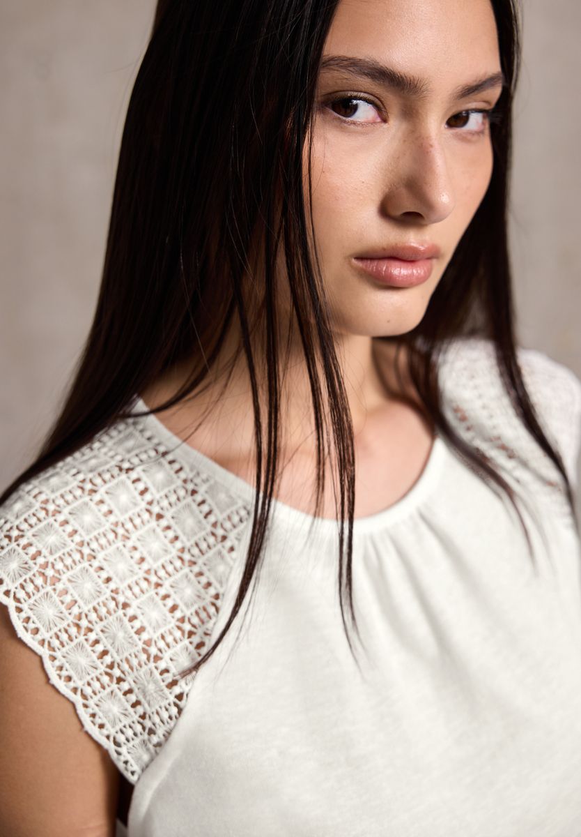 Leinen-Look Top mit Spitze
