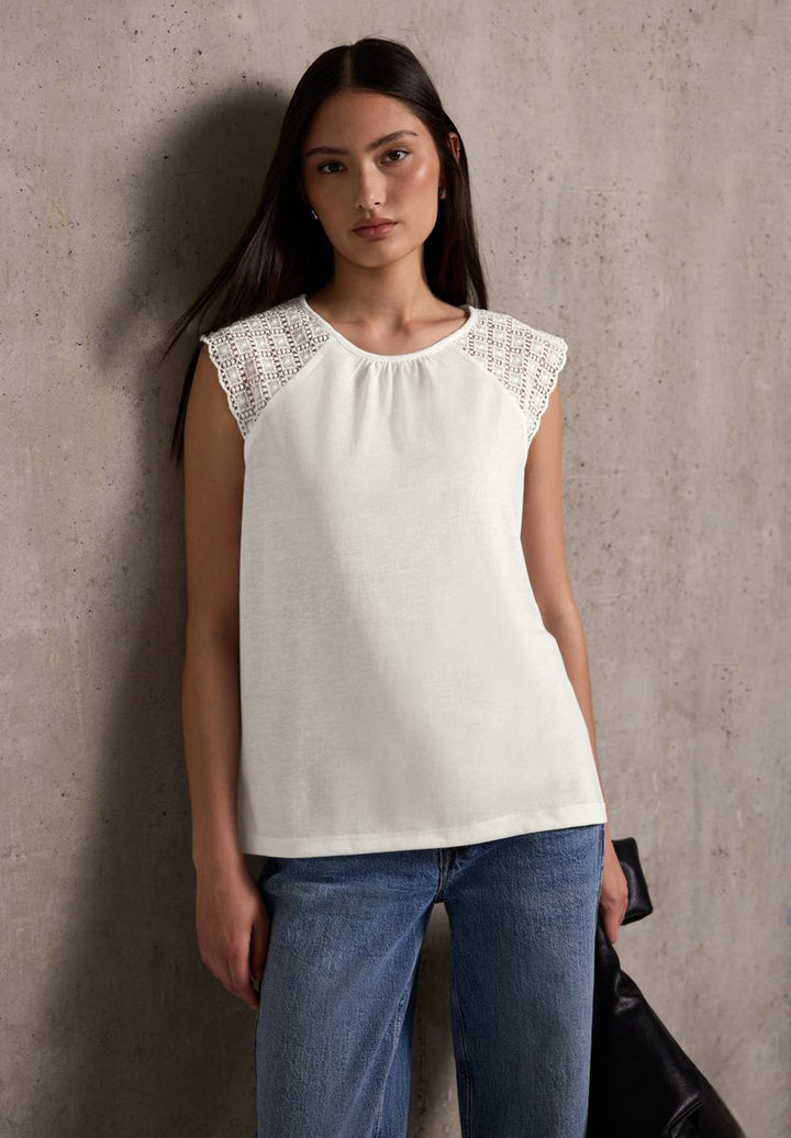 Leinen-Look Top mit Spitze