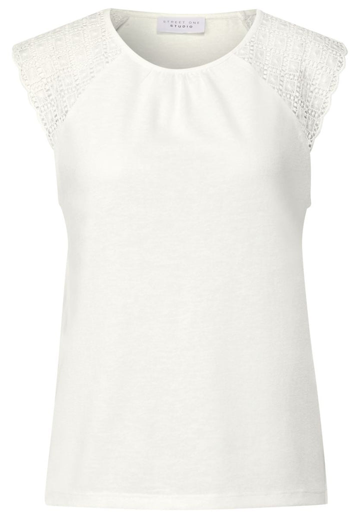 Leinen-Look Top mit Spitze