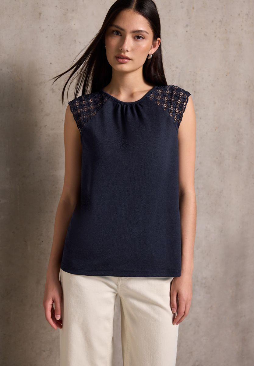 Leinen-Look Top mit Spitze