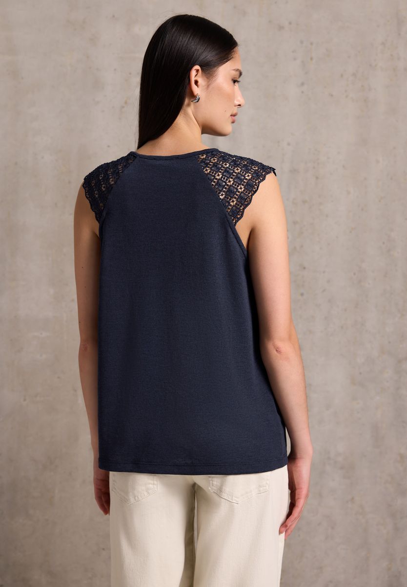 Leinen-Look Top mit Spitze