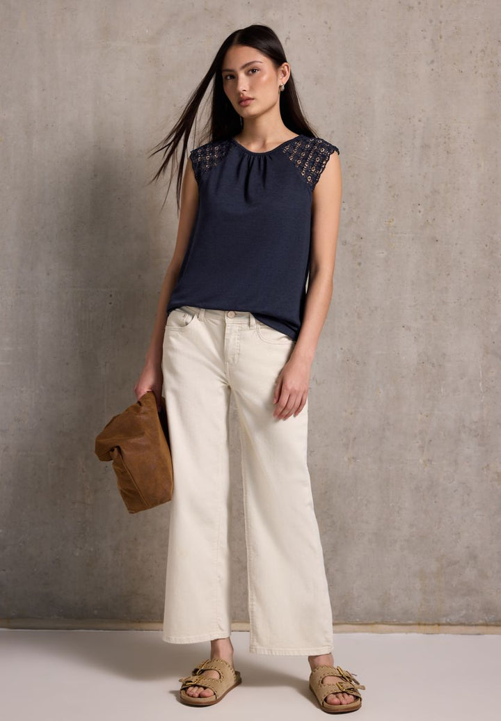 Leinen-Look Top mit Spitze