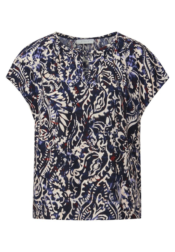 Gemusterte Bluse mit Raffung