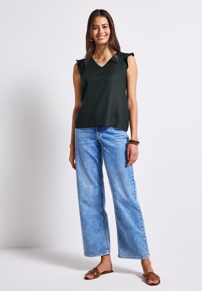 V-Neck Top mit Häkeldetails