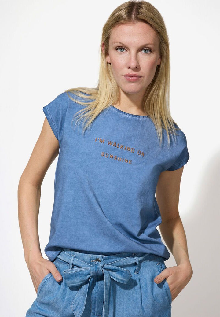 T-Shirt mit Schriften  indigo  Sommer-Kollektion