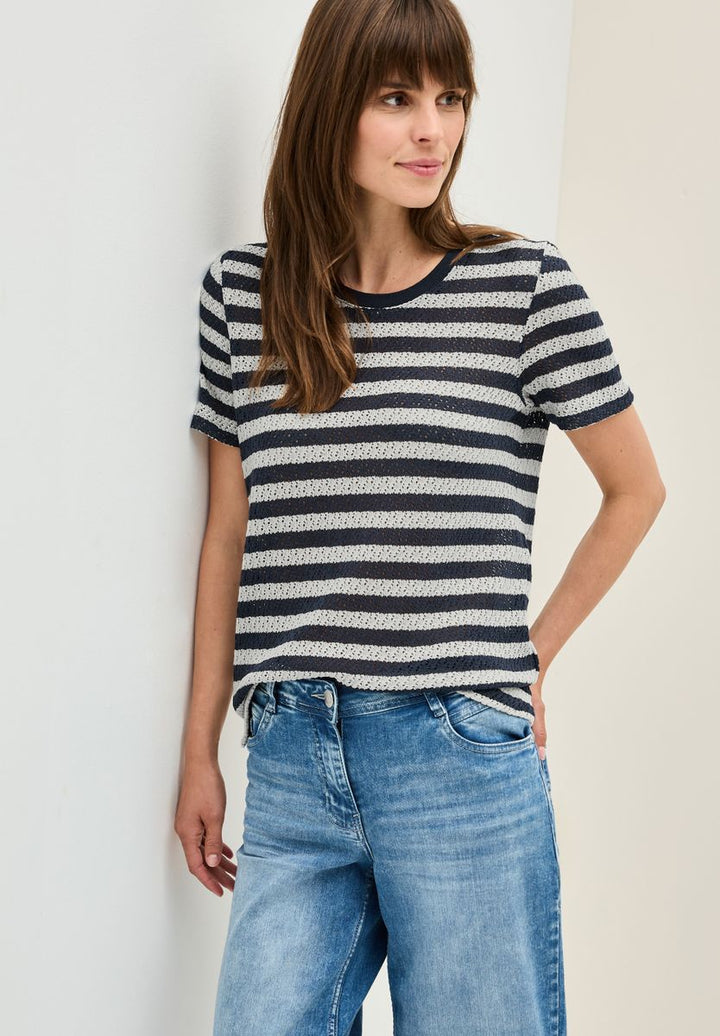 Gestreiftes Ajour T-Shirt