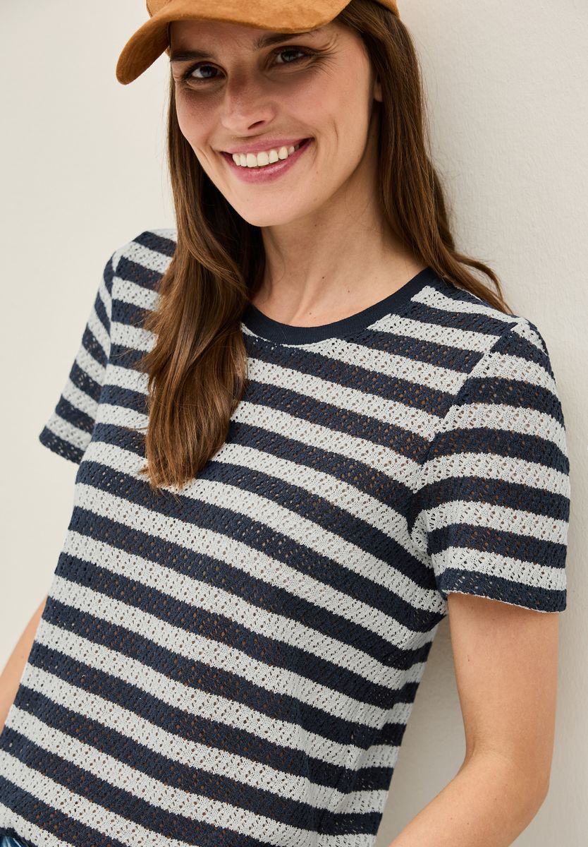Gestreiftes Ajour T-Shirt