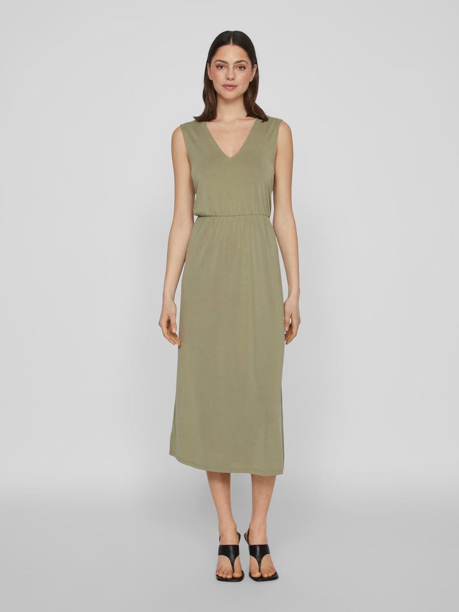 VIMODALA V-NECK S/L MIDI DRESS - NOOS