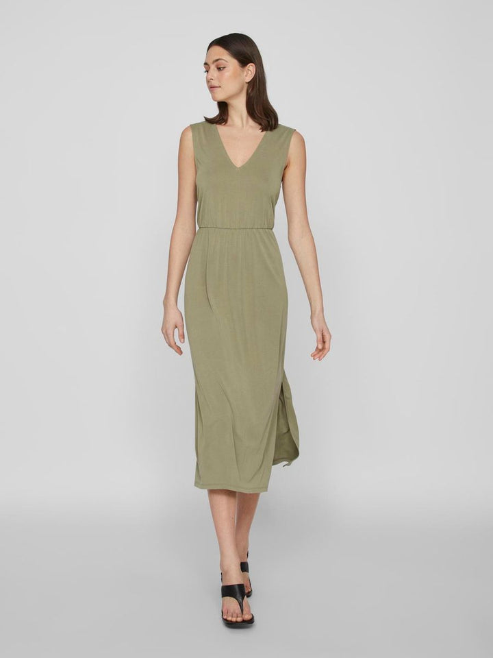 VIMODALA V-NECK S/L MIDI DRESS - NOOS