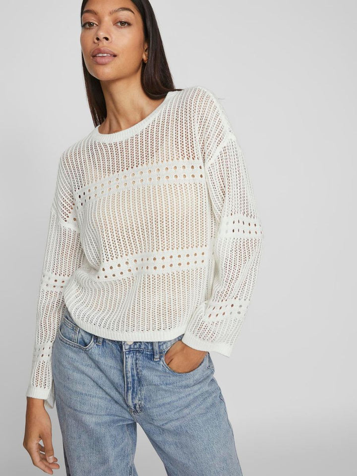 VIJIFFY OPEN O-NECK L/S KNIT TOP