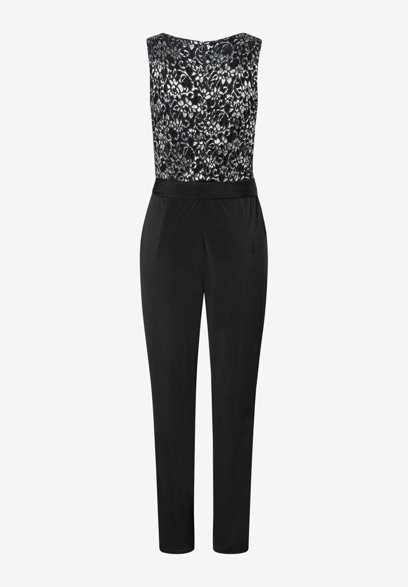 Jersey-Jumpsuit mit Spitzentop  schwarz/silber  GLAM-Kollektion