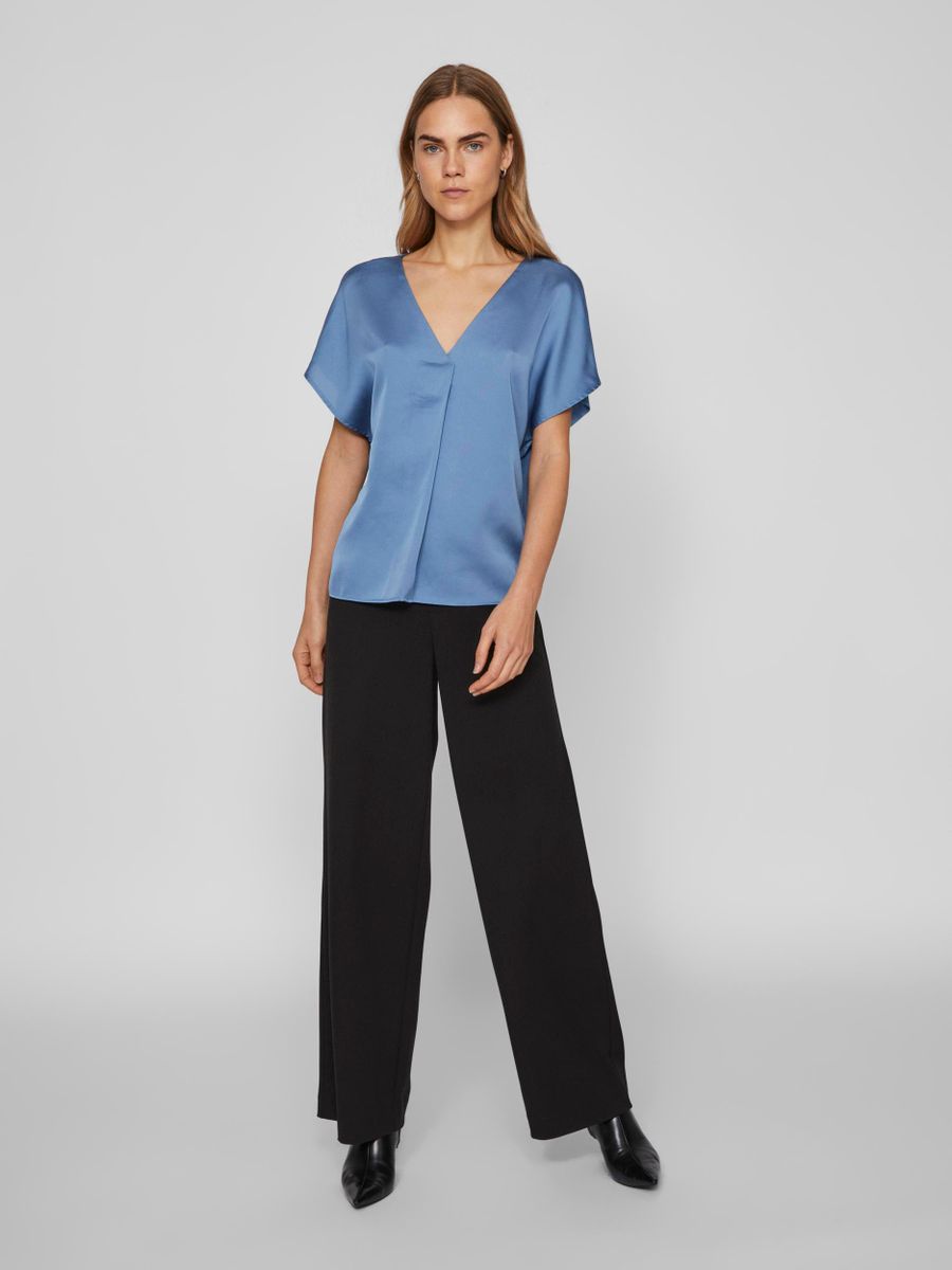 VIELLETTE V-NECK S/S SATIN TOP - NOOS