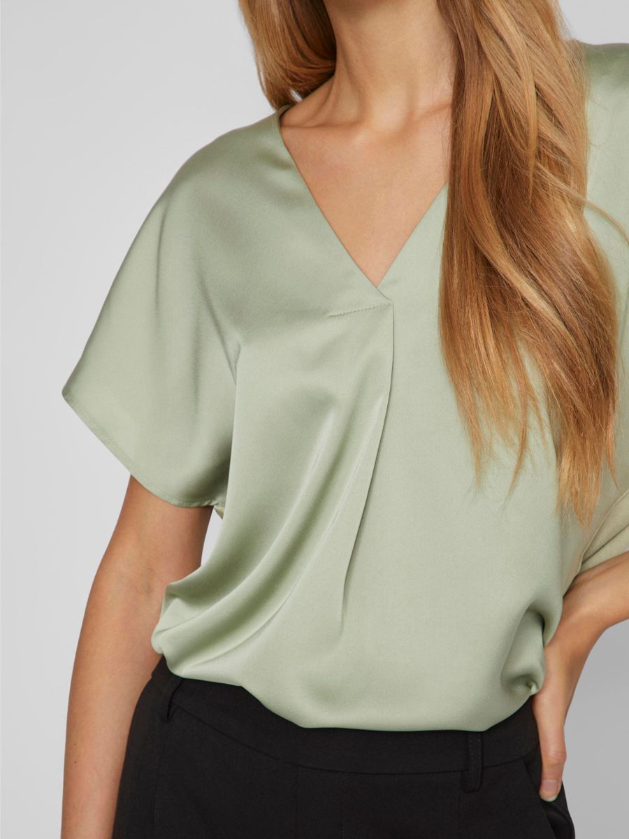 VIELLETTE V-NECK S/S SATIN TOP - NOOS