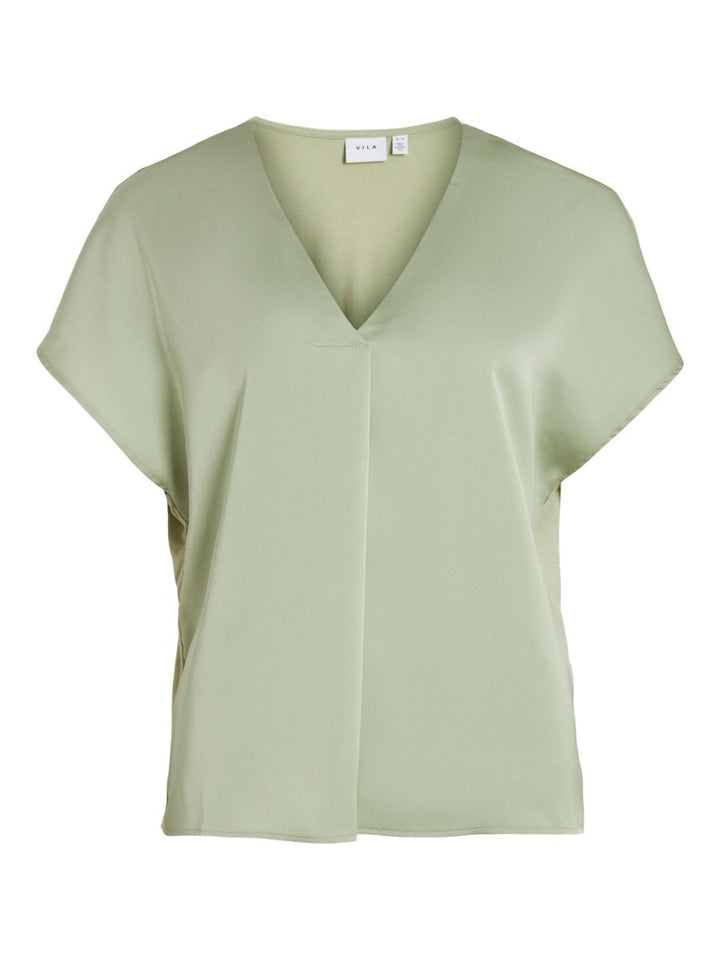 VIELLETTE V-NECK S/S SATIN TOP - NOOS