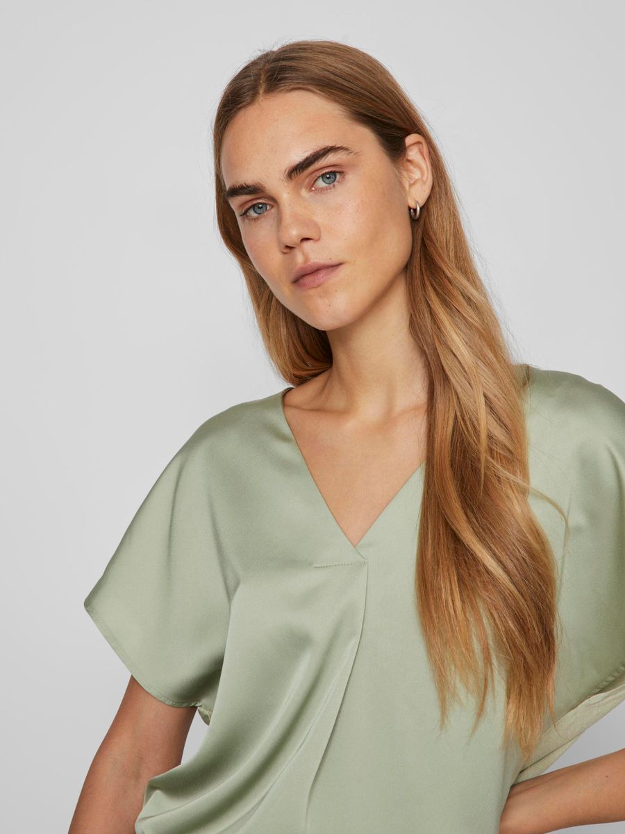 VIELLETTE V-NECK S/S SATIN TOP - NOOS