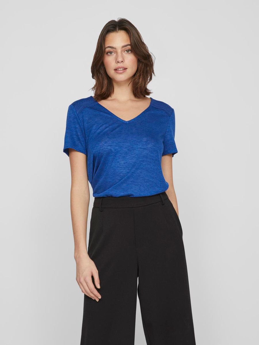 VIAMER V-NECK S/S LACE DETAIL TOP - NOOS