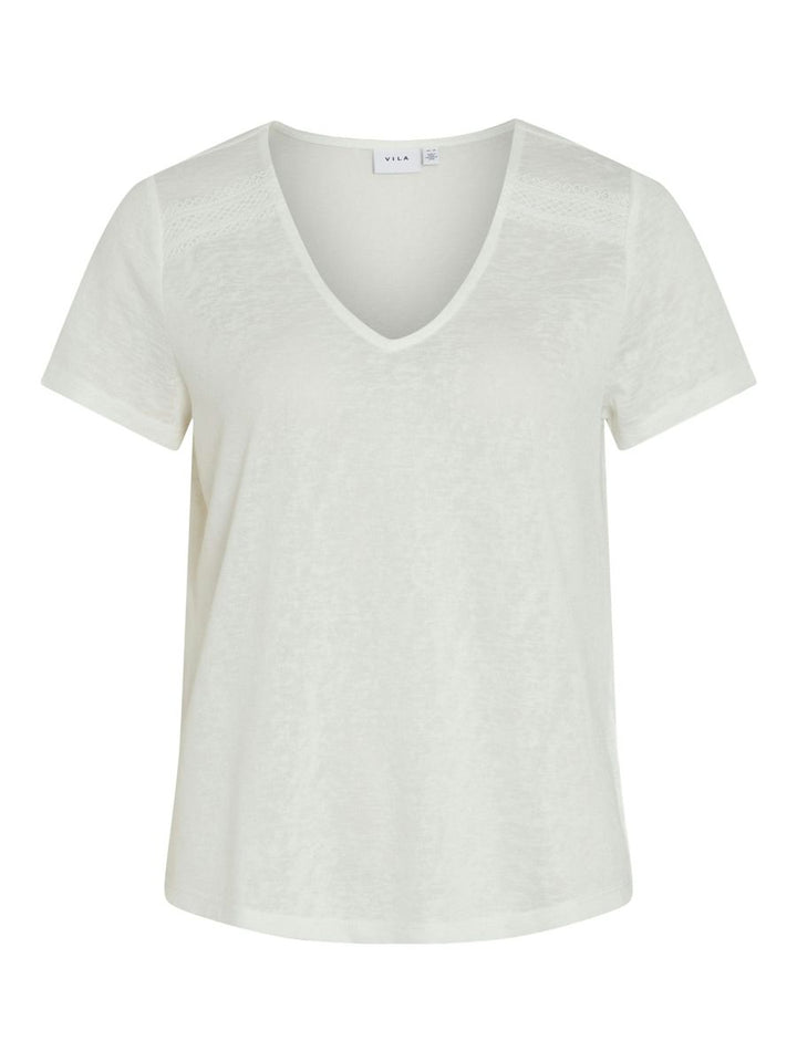 VIAMER V-NECK S/S LACE DETAIL TOP - NOOS