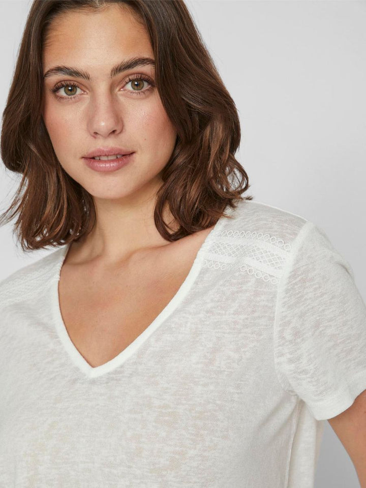 VIAMER V-NECK S/S LACE DETAIL TOP - NOOS